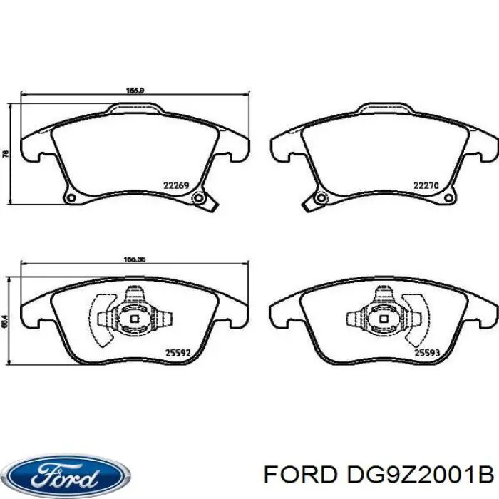 DG9Z2001B Ford sapatas do freio dianteiras de disco