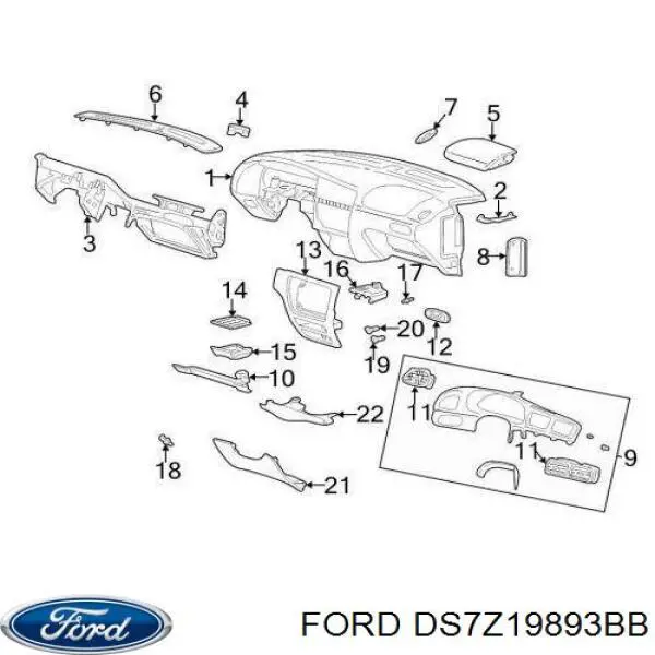 Решетка вентиляции салона на "торпедо" левая DS7Z19893BB Ford