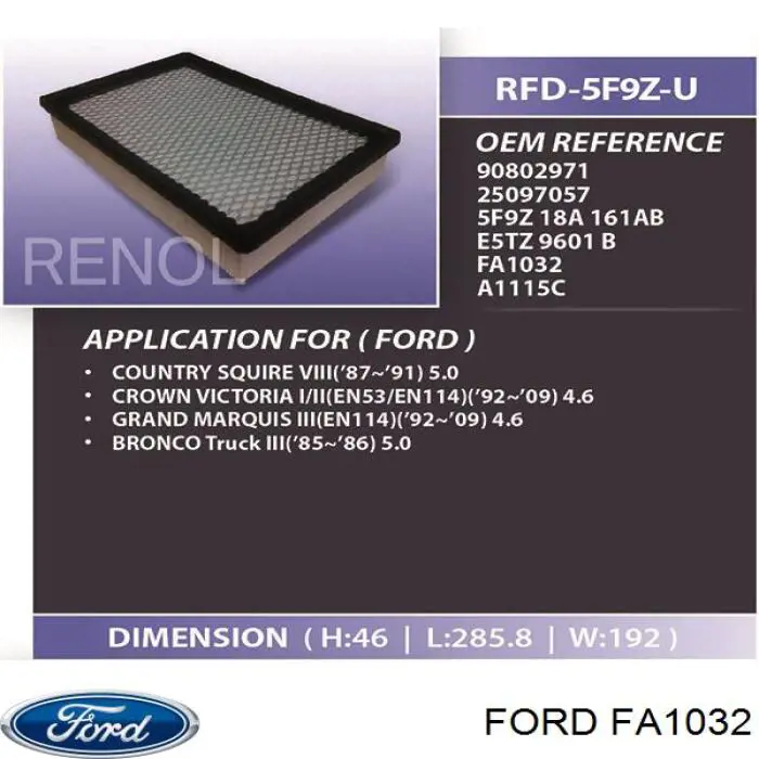 Воздушный фильтр FA1032 Ford