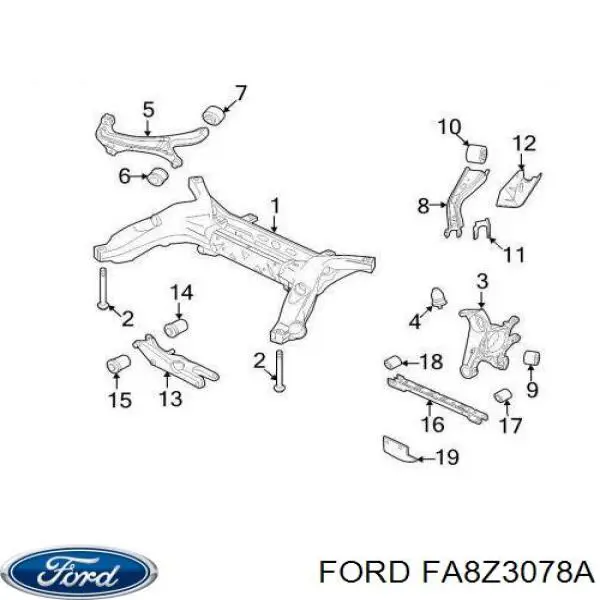 FA8Z3078A Ford braço oscilante inferior direito de suspensão dianteira