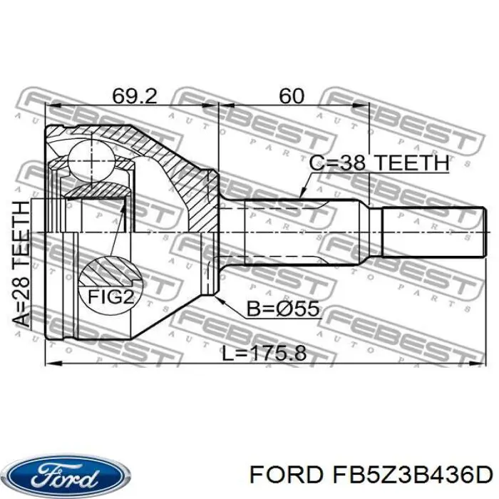 TX845 Ford Полуось передняя, правая