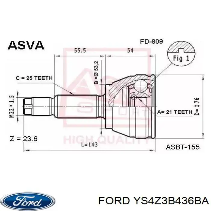 Привод передний правый Ford YS4Z3B436BA цена, от 72.61 USD
