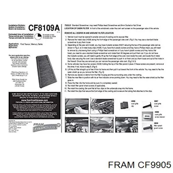 Фильтр воздушный отопителя Fram CF9905 цена, от 8.88 USD