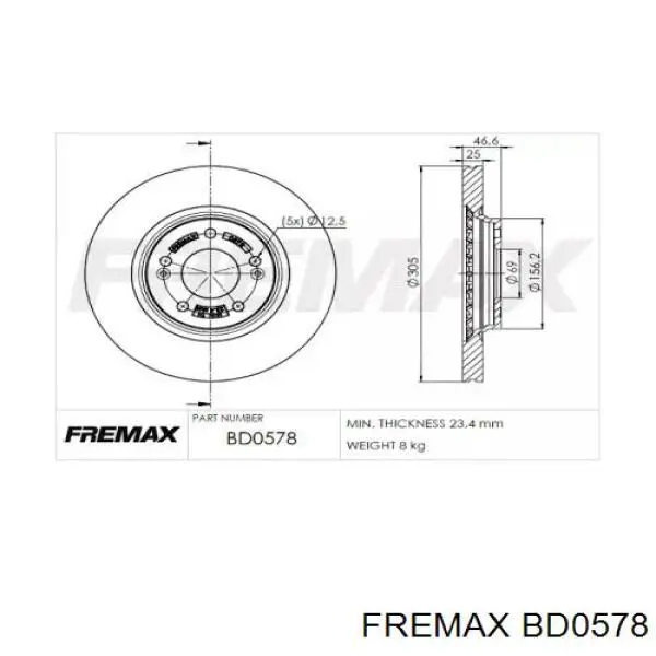 BD0578 Fremax disco do freio dianteiro