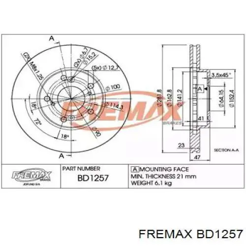 Передние тормозные диски BD1257 Fremax