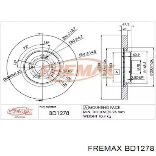 BD1278 Fremax диск тормозной передний