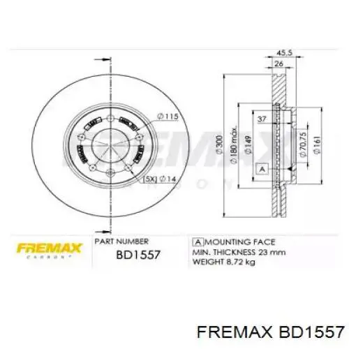 Тормоз дисковый передний Fremax BD1557 цена, от 60.66 USD