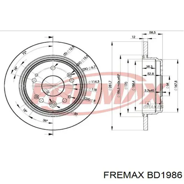Передний тормозной диск Fremax BD1986