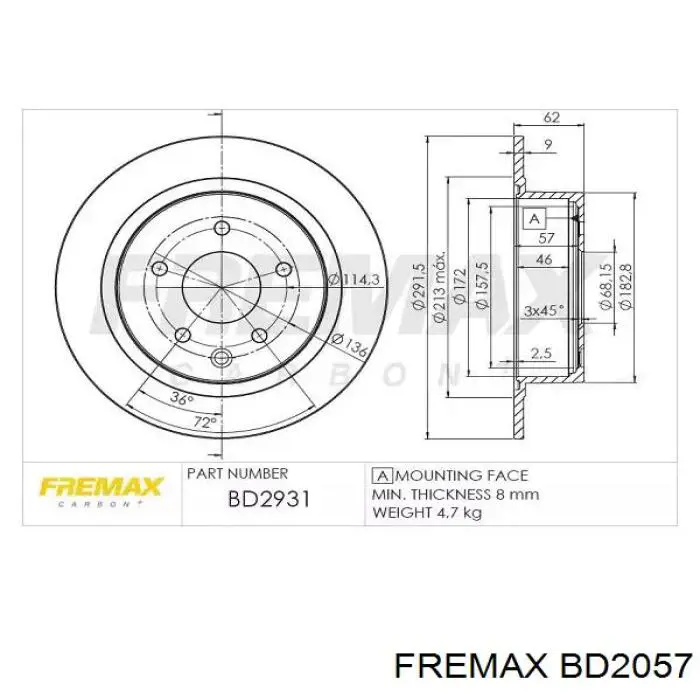 Передний тормозной диск Fremax BD2057