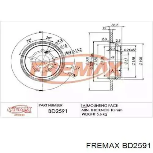 BD2591 Fremax диск тормозной задний