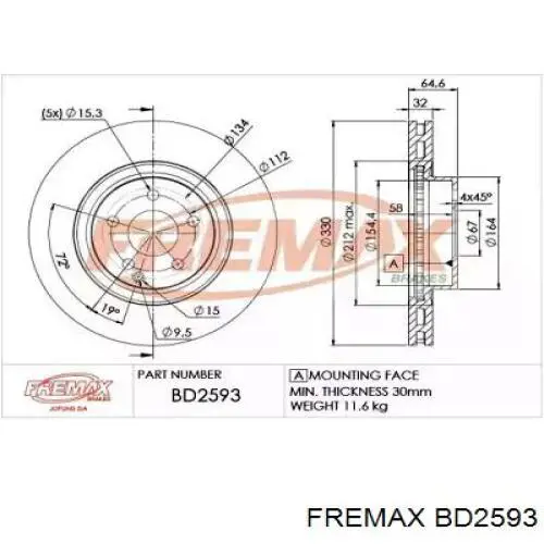 BD2593 Fremax диск тормозной передний