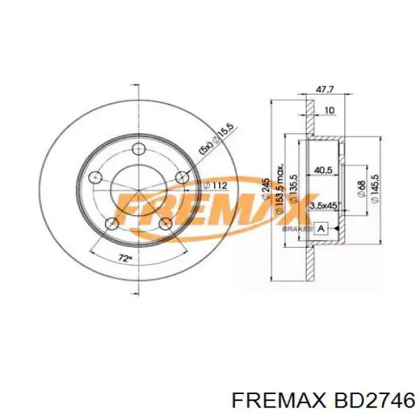 BD2746 Fremax диск тормозной задний