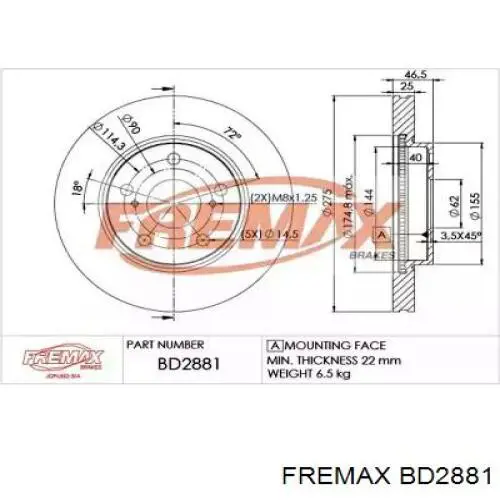 Передние тормозные диски BD2881 Fremax