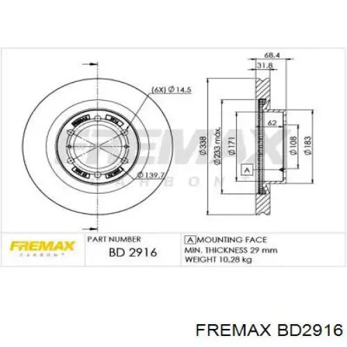 Передние тормозные диски BD2916 Fremax