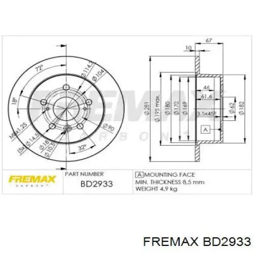 Disco de freno trasero BD2933 Fremax