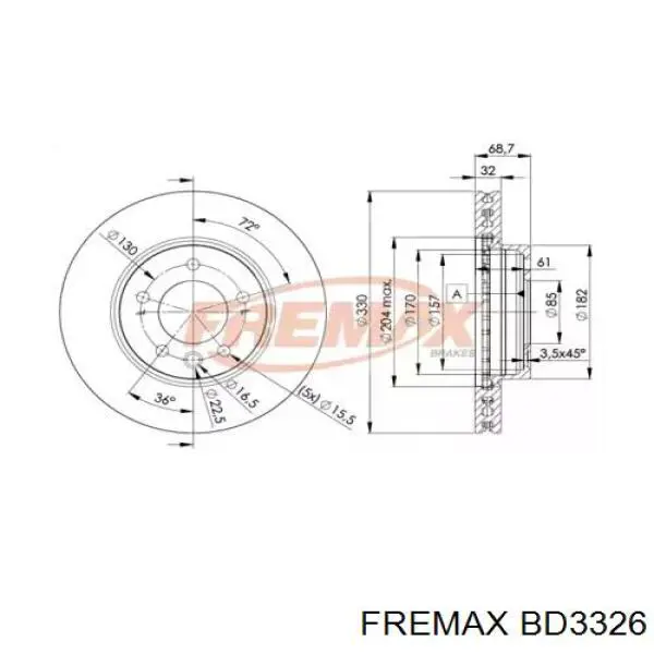 Передние тормозные диски BD3326 Fremax