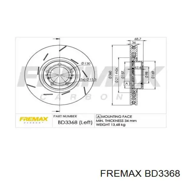 Передние тормозные диски BD3368 Fremax