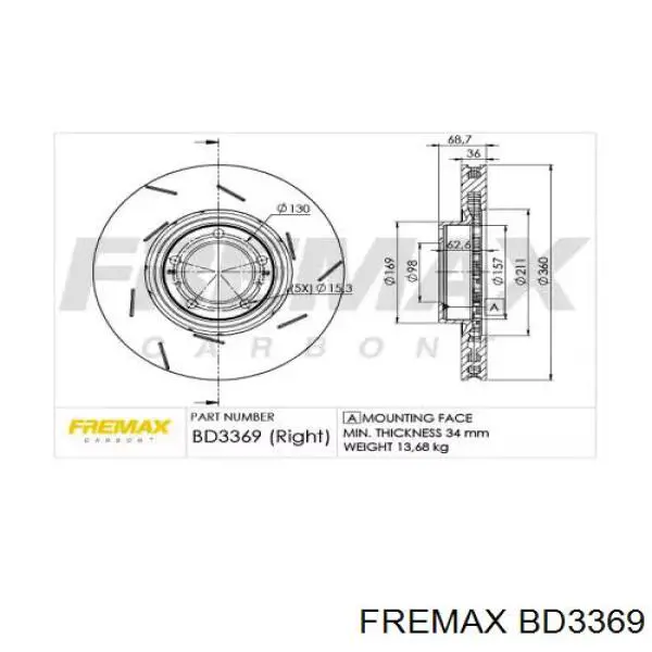 Передние тормозные диски BD3369 Fremax