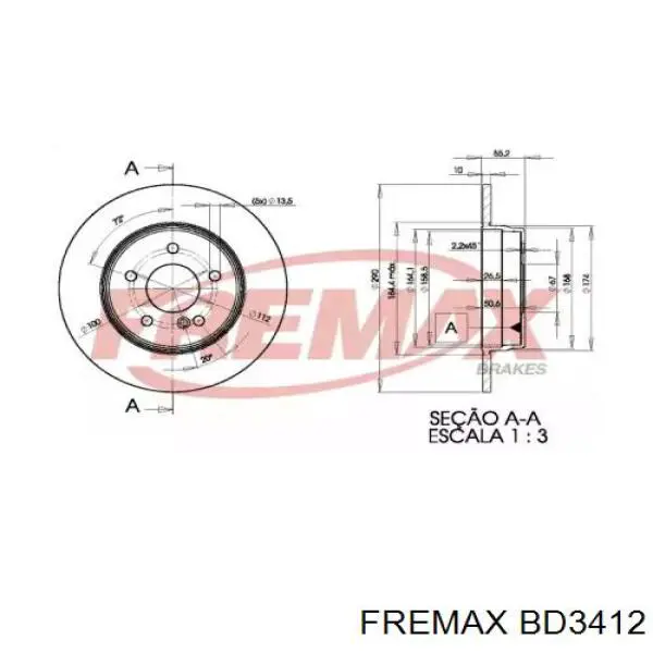 BD3412 Fremax диск тормозной задний