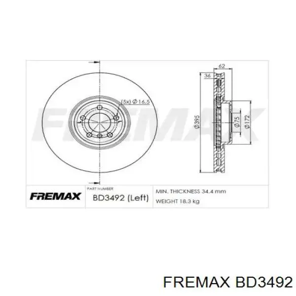 bd-3492 Fremax disco do freio dianteiro