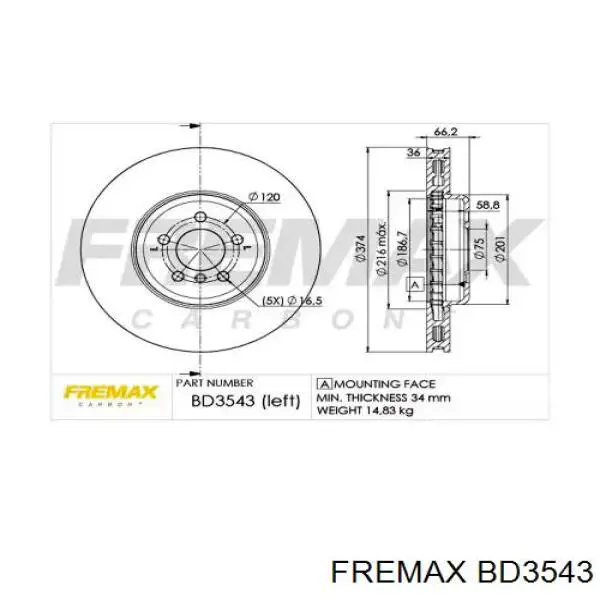 Передние тормозные диски BD3543 Fremax