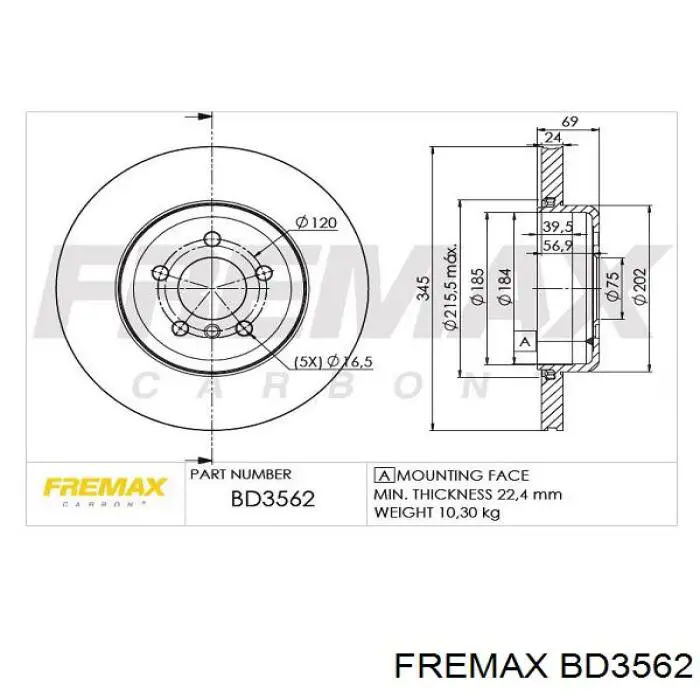 BD3562 Fremax Дисковый тормоз