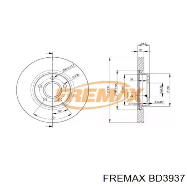 Передние тормозные диски BD3937 Fremax