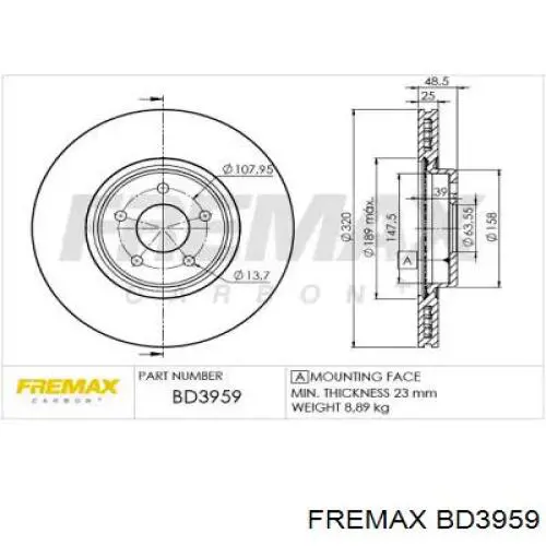 Тормоз дисковый передний Fremax BD3959 цена, от 63.66 USD