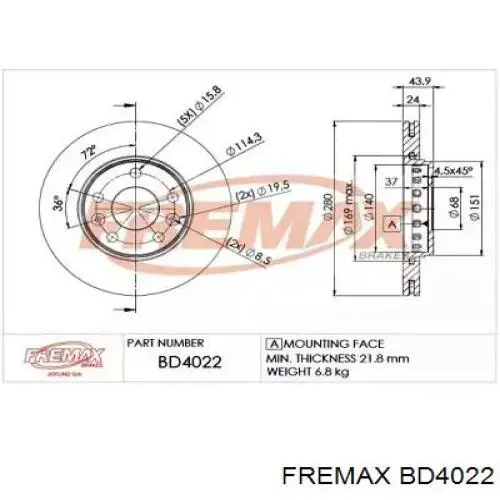 Купить BD4022 Fremax Ротор тормозной