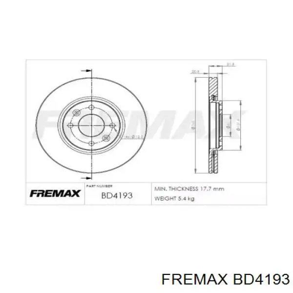 BD4193 Fremax диск тормозной передний