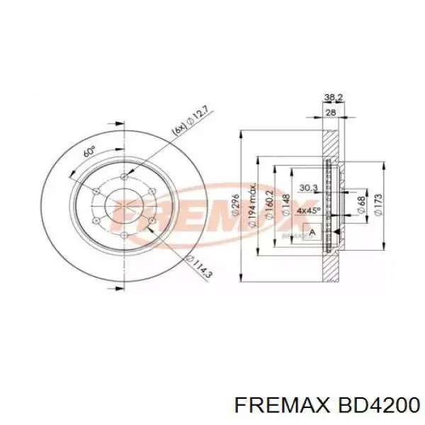 BD4200 Fremax диск тормозной передний