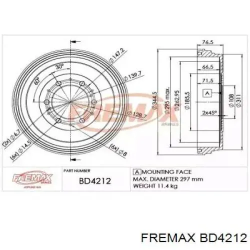 Тормозной барабан BD4212 Fremax