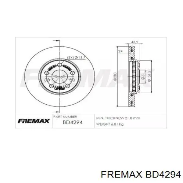 Передние тормозные диски BD4294 Fremax