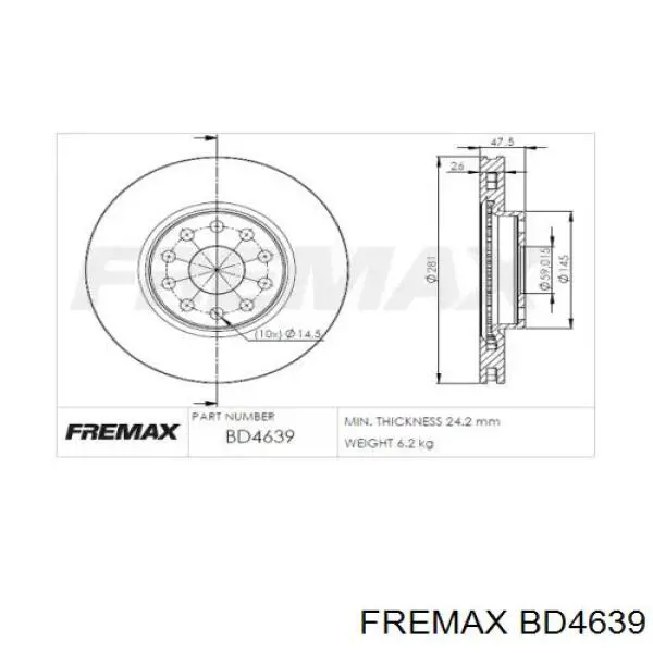 BD4639 Fremax диск тормозной передний