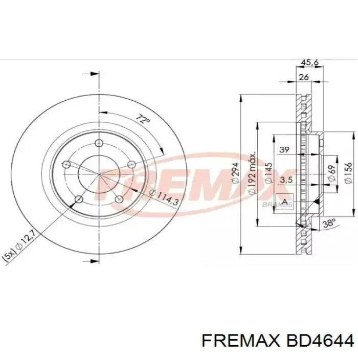 BD4644 Fremax диск тормозной передний