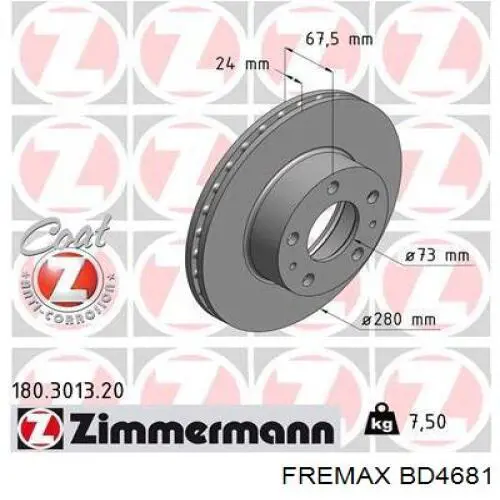 Передние тормозные диски BD4681 Fremax
