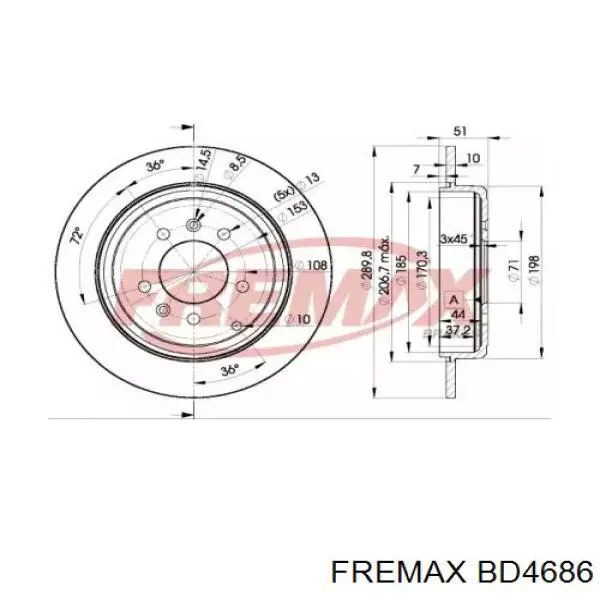 BD 4686 Fremax диск тормозной задний