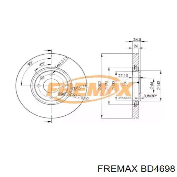 BD4698 Fremax диск тормозной передний