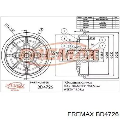 Тормозной барабан BD4726 Fremax