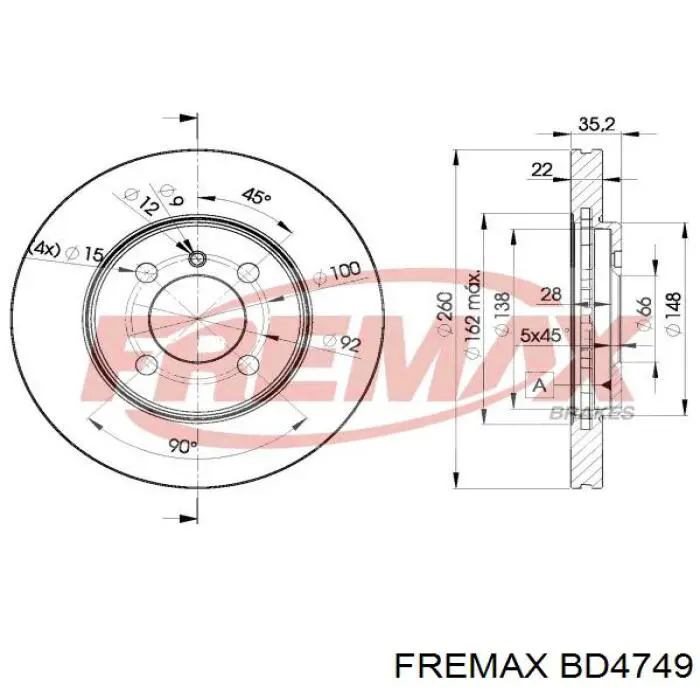 Freno de disco delantero BD4749 Fremax