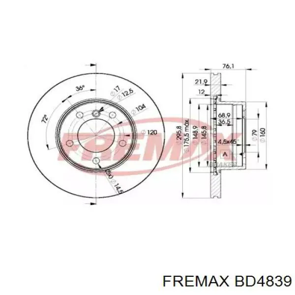 BD4839 Fremax передние тормозные диски