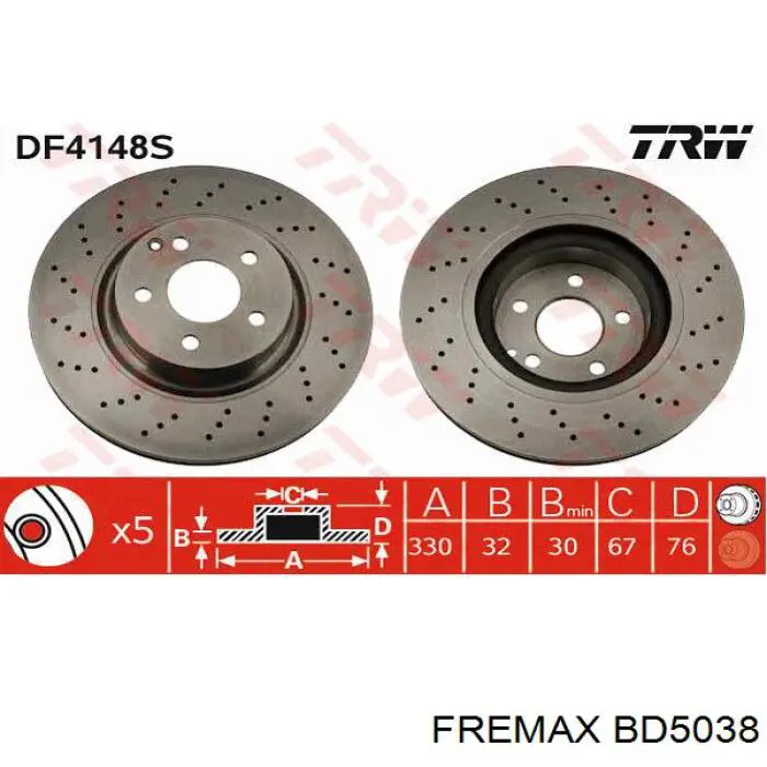 Передние тормозные диски BD5038 Fremax