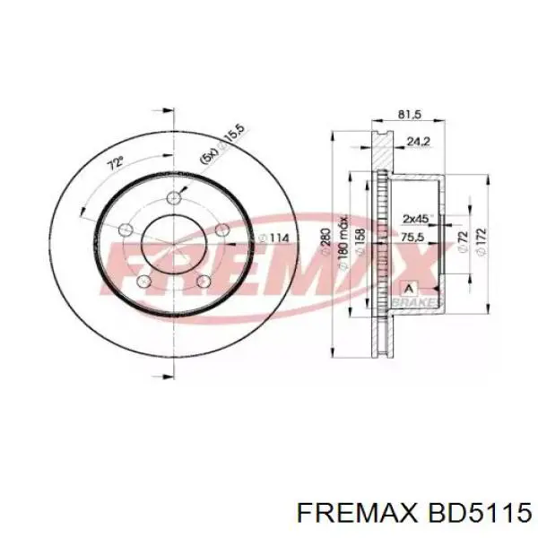 BD5115 Fremax диск тормозной передний