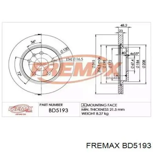BD5193 Fremax диск тормозной задний