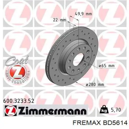 Передние тормозные диски BD5614 Fremax