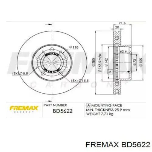 Передние тормозные диски BD5622 Fremax