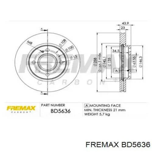 BD5636 Fremax диск тормозной передний