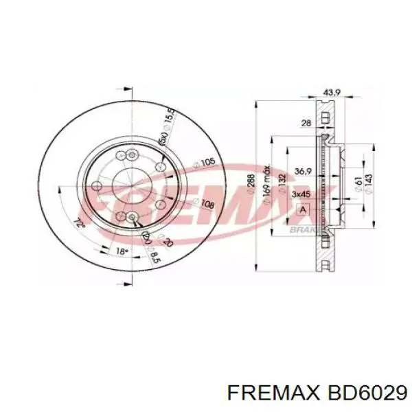 Передние тормозные диски CD7143V Bremsi