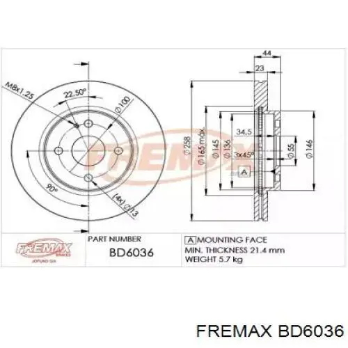 BD6036 Fremax диск тормозной передний