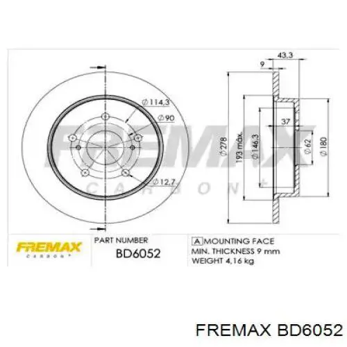 Задний тормозной диск Fremax BD6052 цена, от 31.73 USD